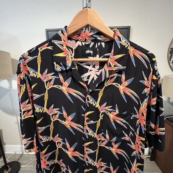 Stussy - Bamboo Pattern S/S Shirt (#114928-001) - Black, Red - Picture 4 of 7